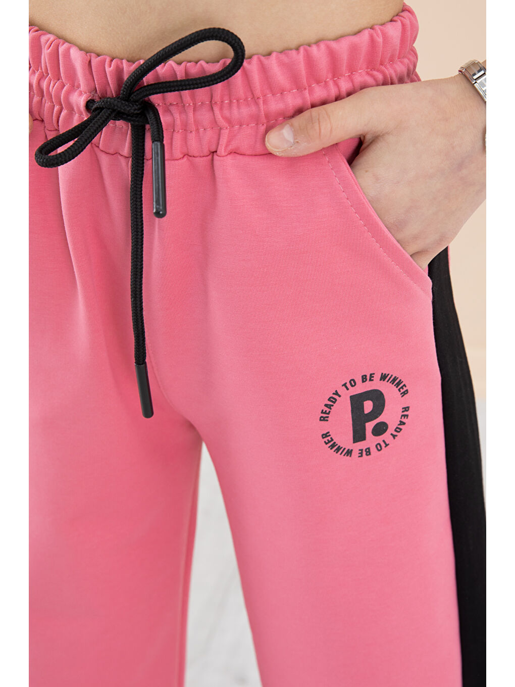 Pembe Garnili Geniş Paça Kız Çocuk Beli Lastikli Eşofman Altı 20194-1