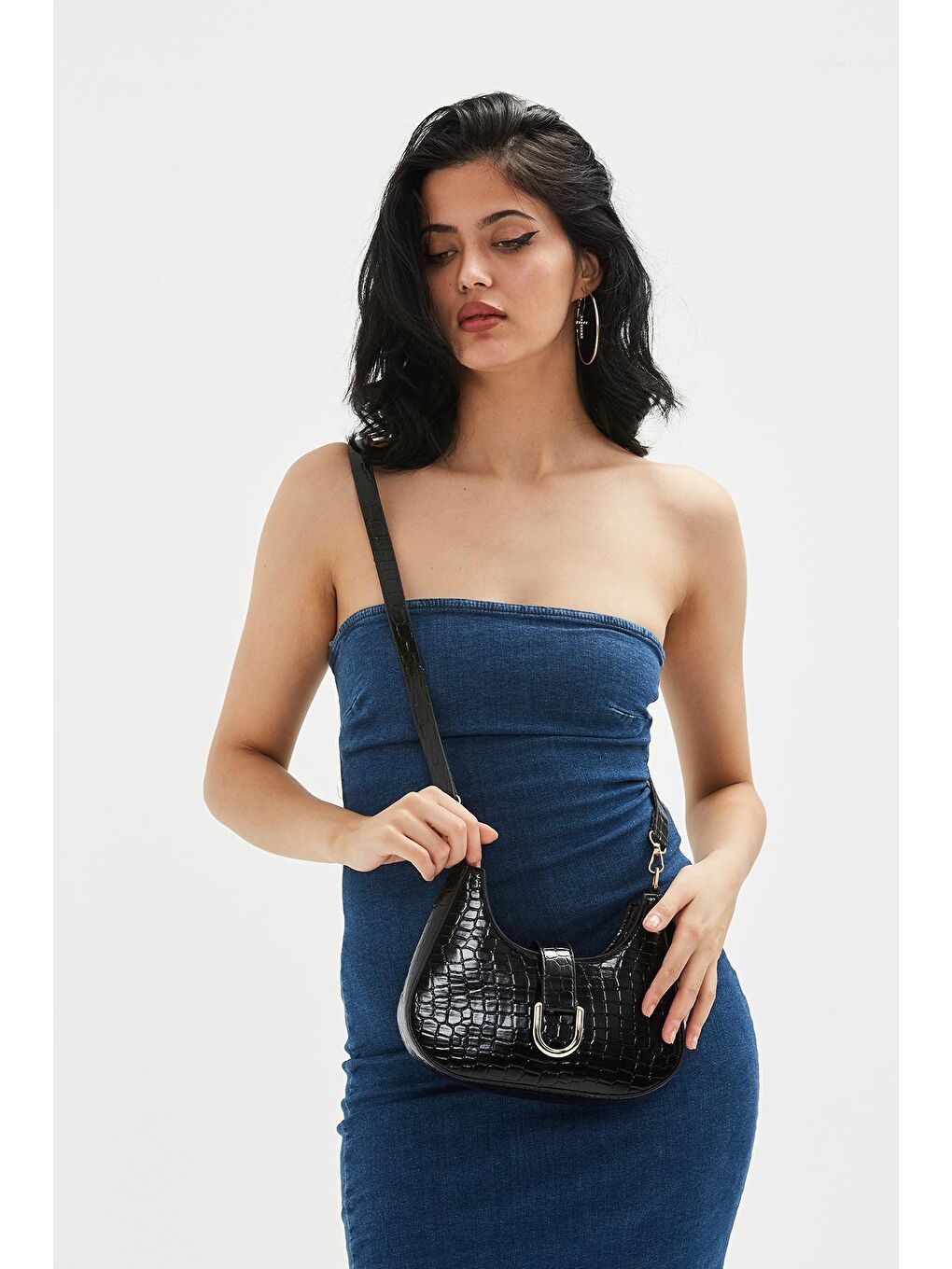 Uzun Askılı Toka Detaylı Alessa Kadın Çapraz Çanta Siyah-2