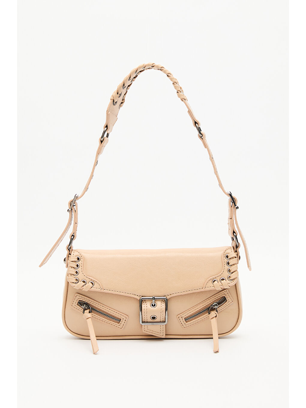 Bej Toka Detaylı Omuz Çantası Nude-3