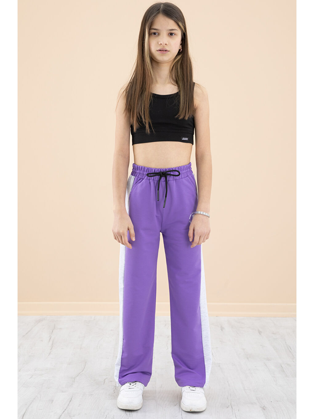Lila Garnili Geniş Paça Kız Çocuk Beli Lastikli Eşofman Altı 20192
