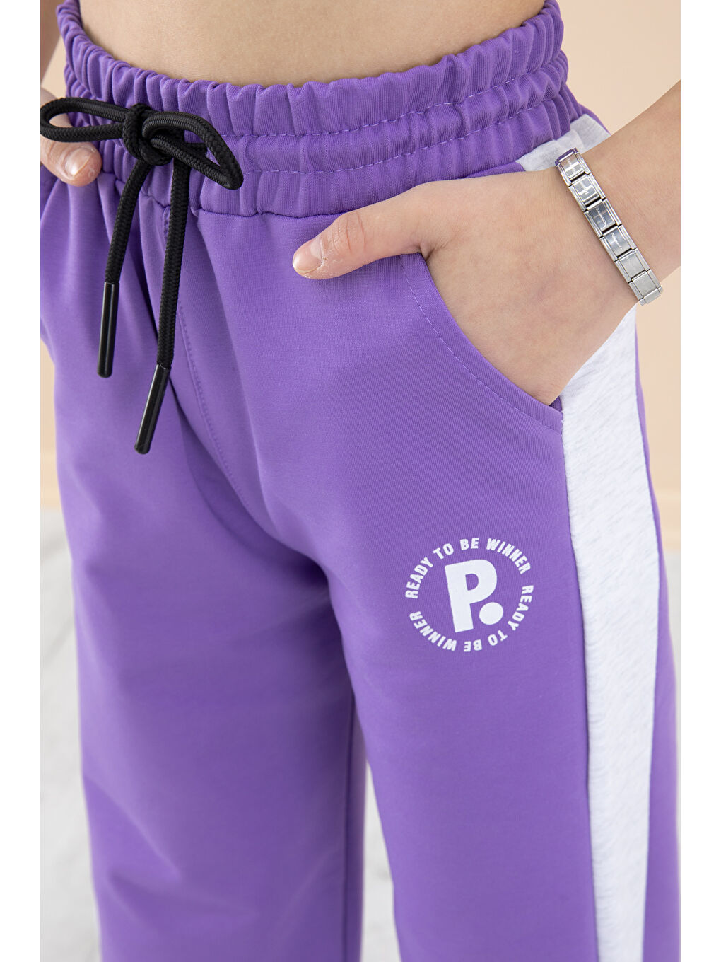 Lila Garnili Geniş Paça Kız Çocuk Beli Lastikli Eşofman Altı 20192-1