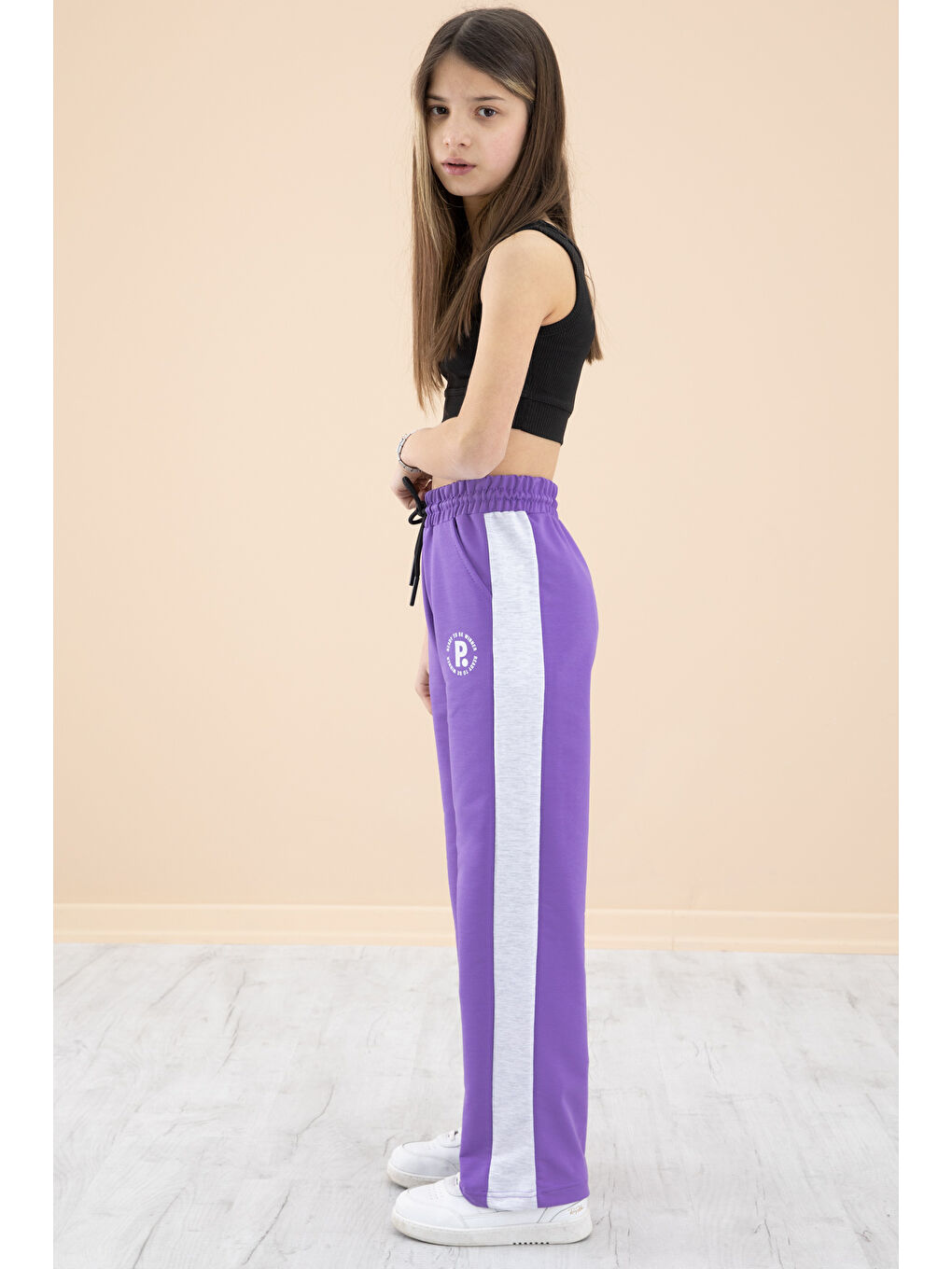 Lila Garnili Geniş Paça Kız Çocuk Beli Lastikli Eşofman Altı 20192-2