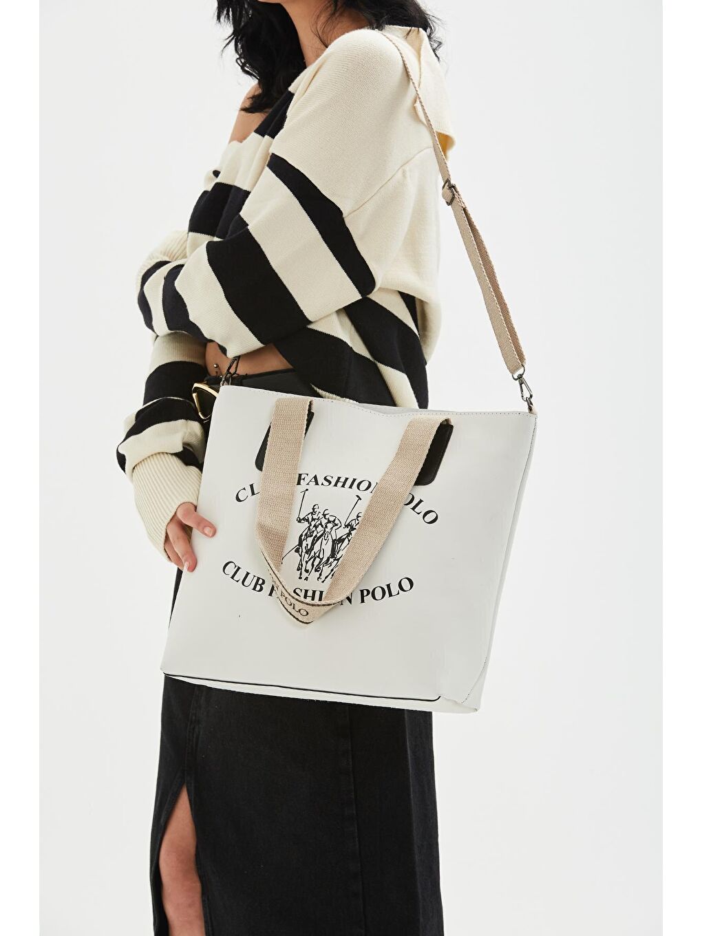 Uzun Askılı Baskı Detaylı Karina Kadın Çapraz Çanta Beyaz-1