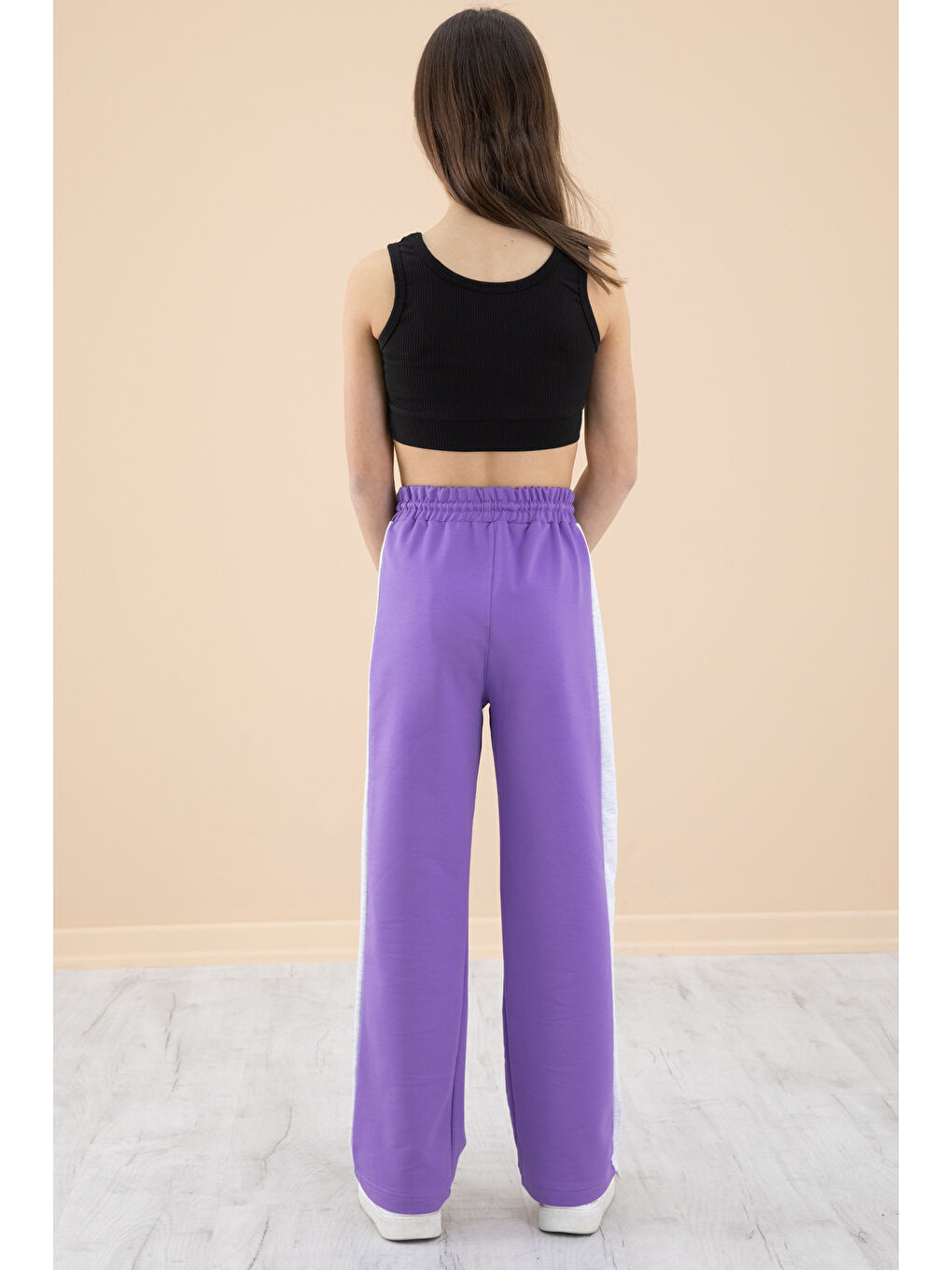 Lila Garnili Geniş Paça Kız Çocuk Beli Lastikli Eşofman Altı 20192-4