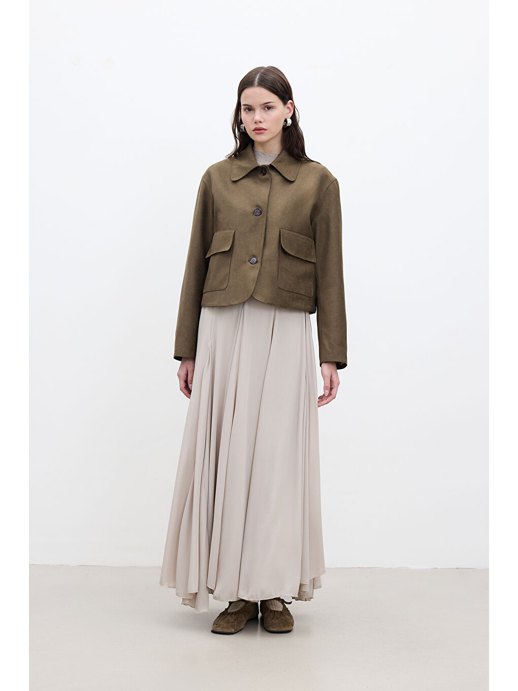 Volanlı Geniş Etek Bej-1