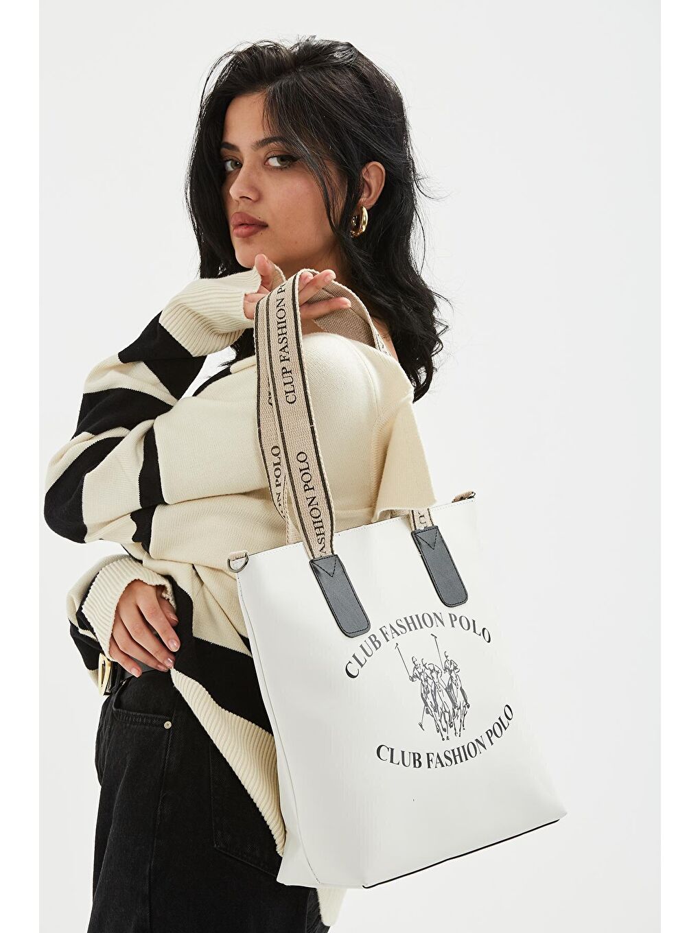 Uzun Askılı Baskı Detaylı Karina Kadın Çapraz Çanta Beyaz-2