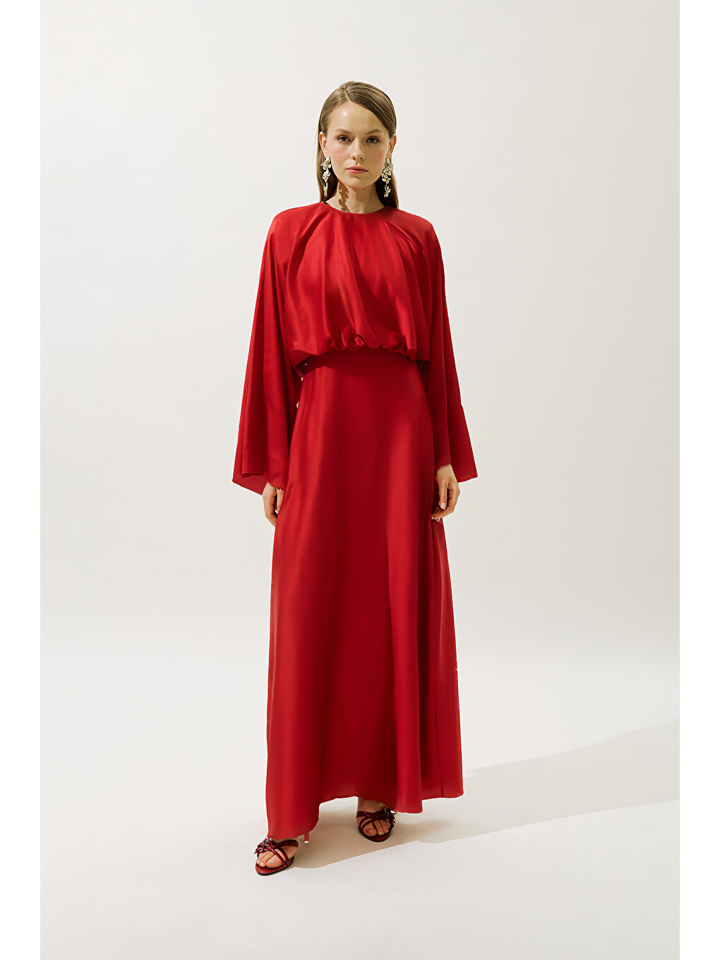 Adele Saten Abiye Elbise Kırmızı-1