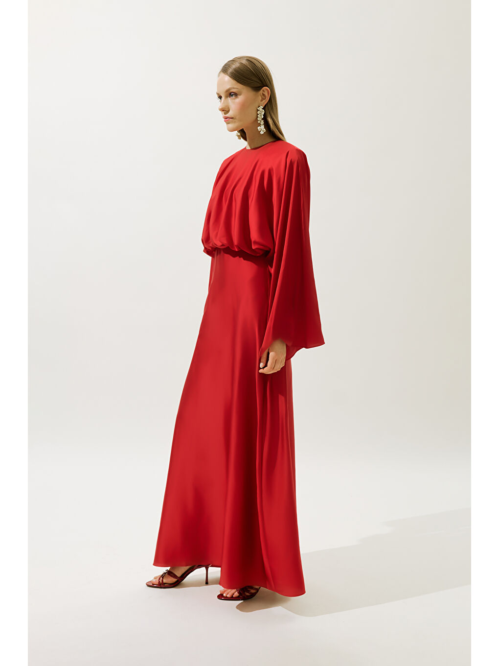 Adele Saten Abiye Elbise Kırmızı-2