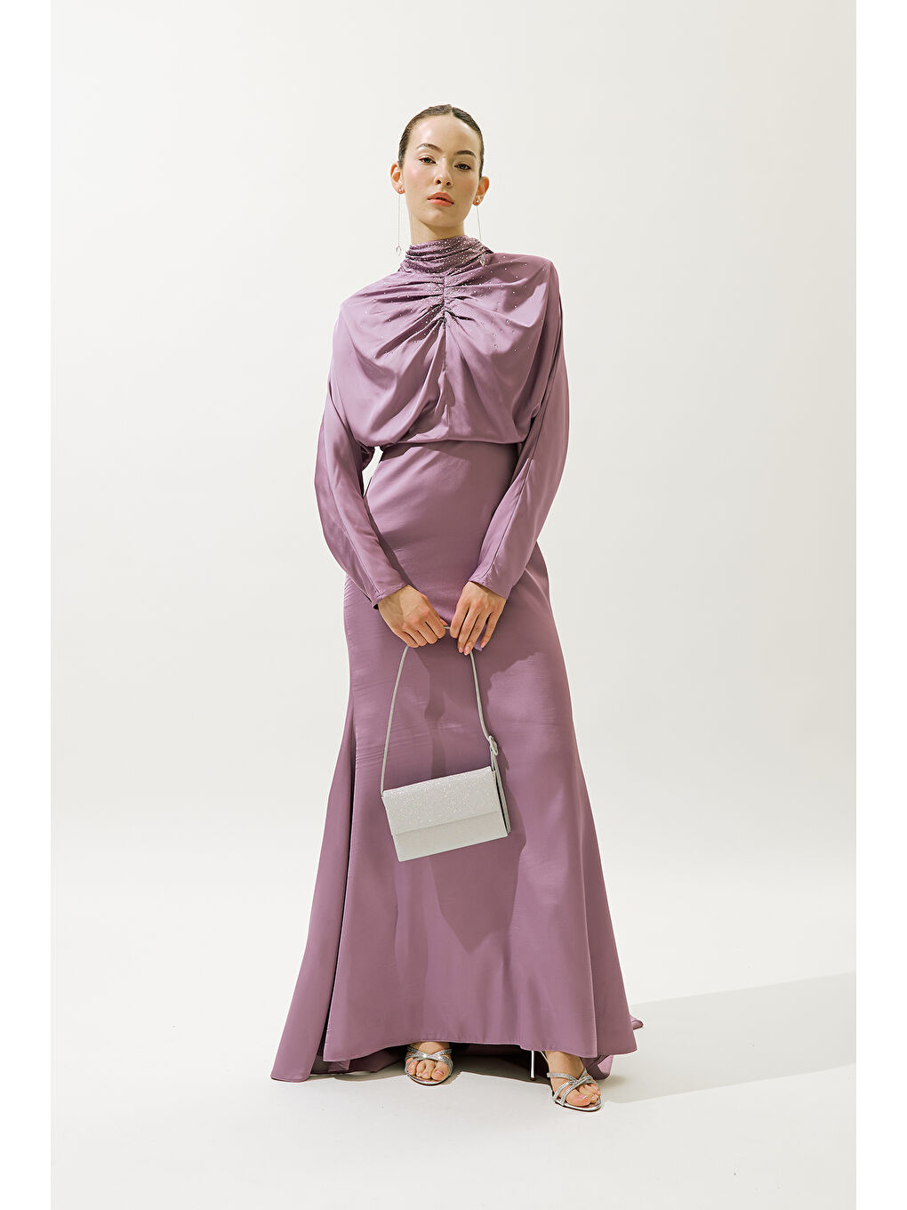 L'amour Taşlı Abiye Elbise Lila