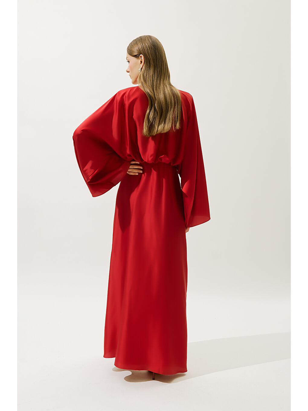 Adele Saten Abiye Elbise Kırmızı-3