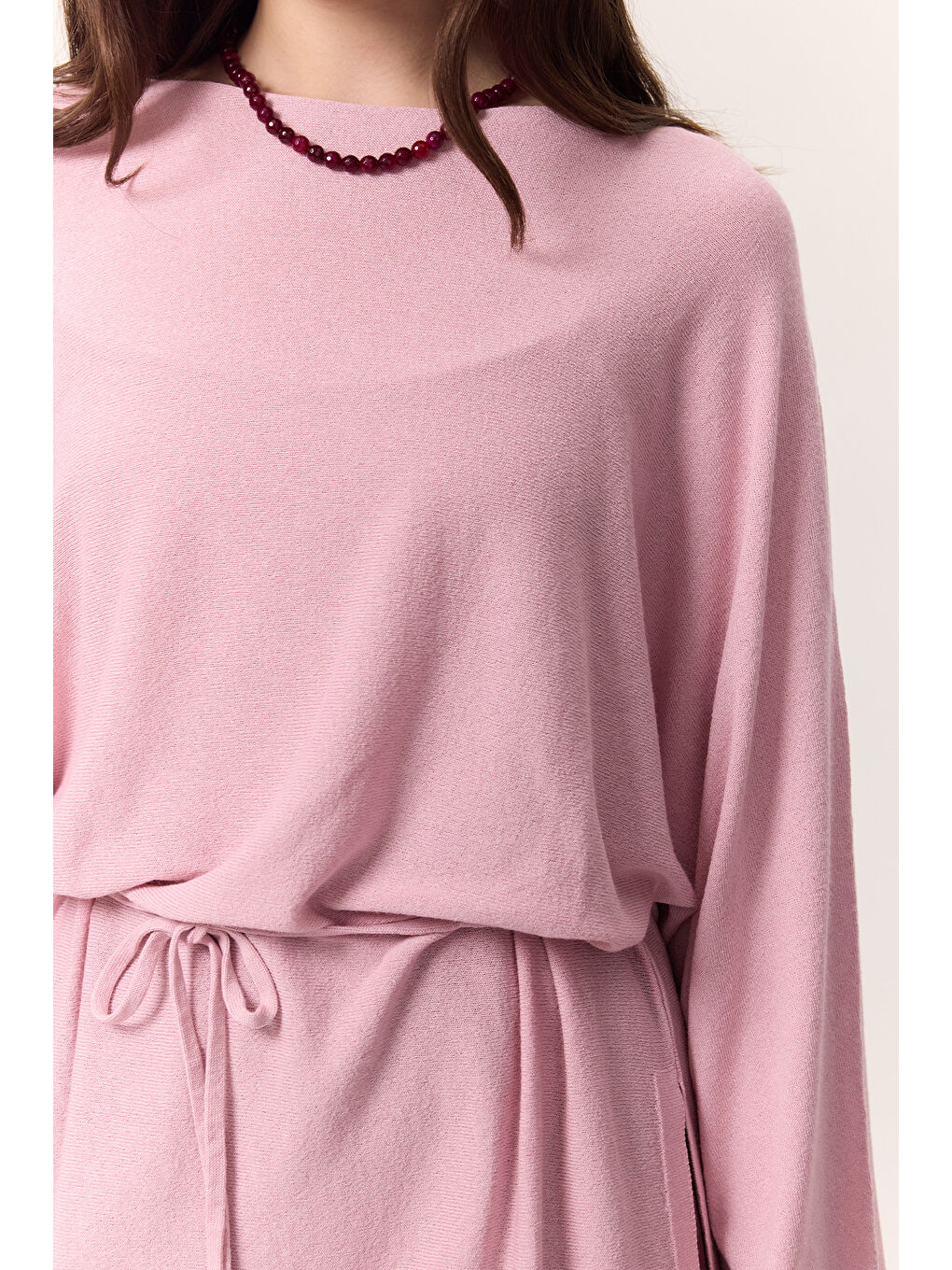 Triko Kuşaklı Tunik Pembe-4