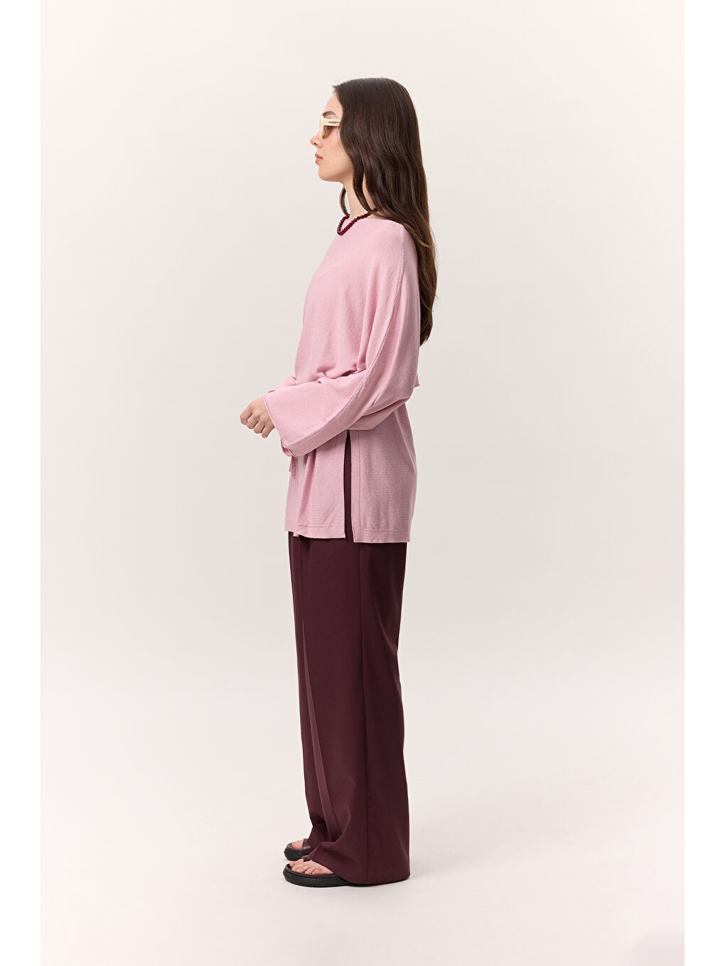 Triko Kuşaklı Tunik Pembe-6