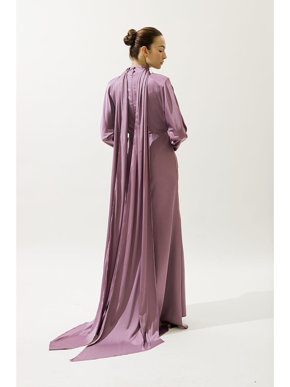 L'amour Taşlı Abiye Elbise Lila-7