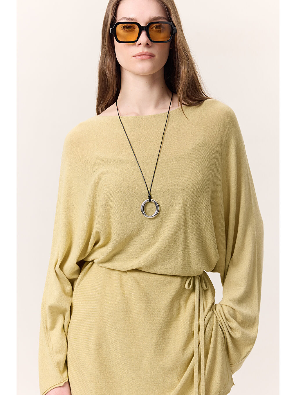 Triko Kuşaklı Tunik Sarı-1