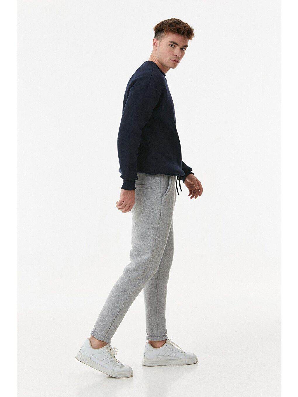 Gri Beli Bağcıklı Jogger Eşofman Altı-3