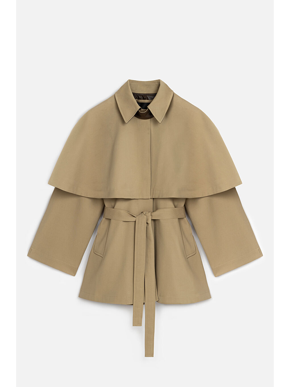 Kahverengi Pelerin Detaylı Trençkot Camel-1