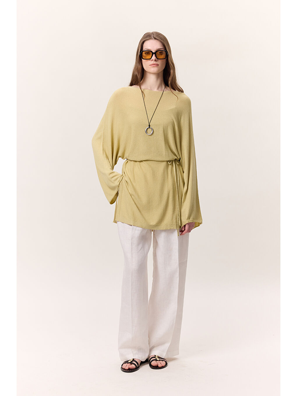 Triko Kuşaklı Tunik Sarı-6