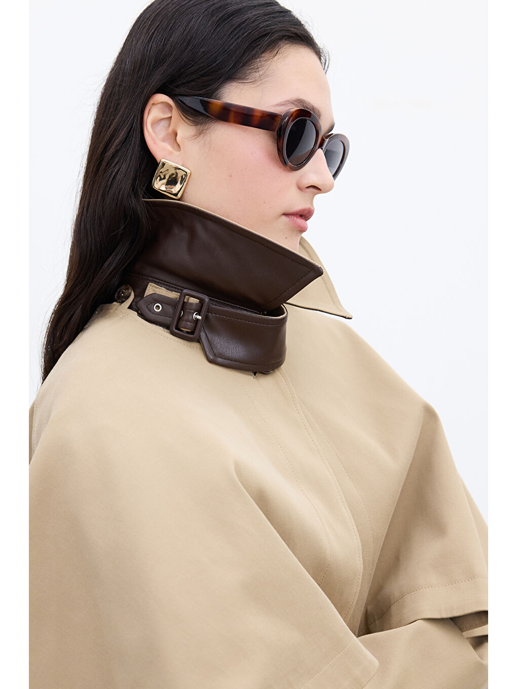 Kahverengi Pelerin Detaylı Trençkot Camel-4