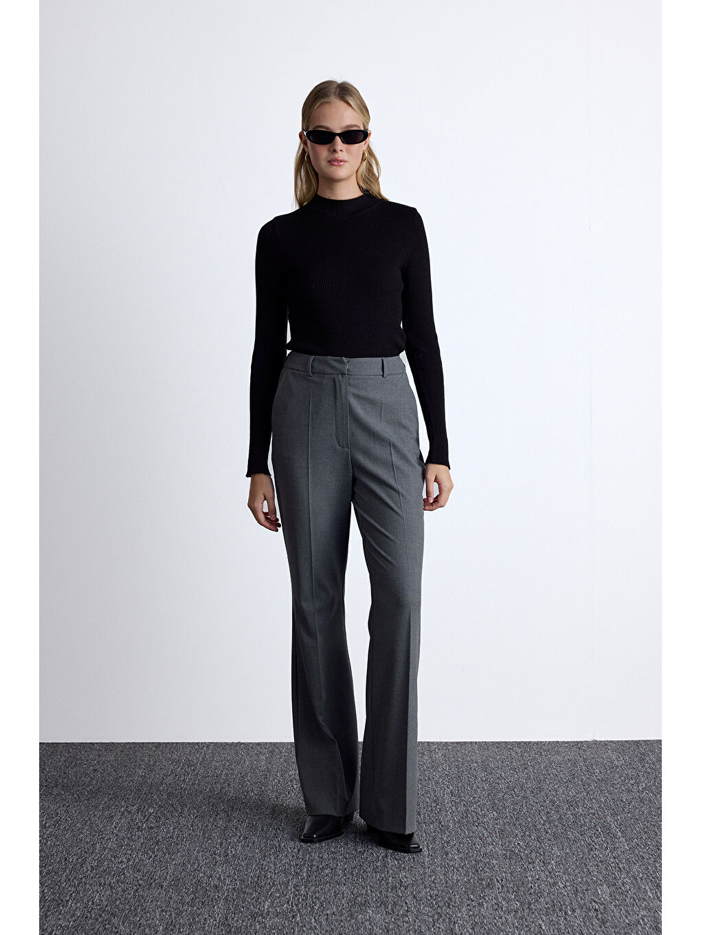 Flare Paça Klasik Pantolon Gri