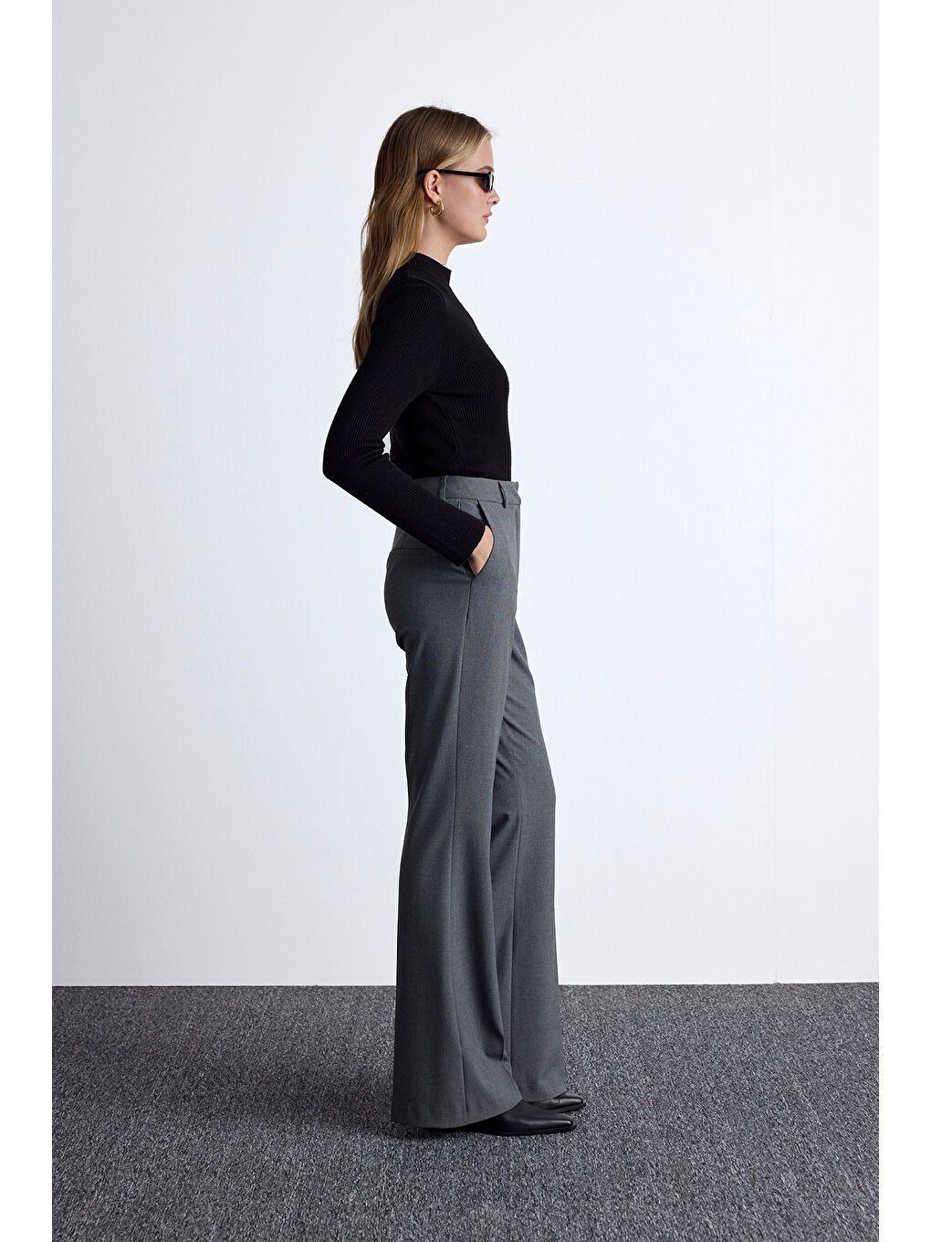 Flare Paça Klasik Pantolon Gri-2