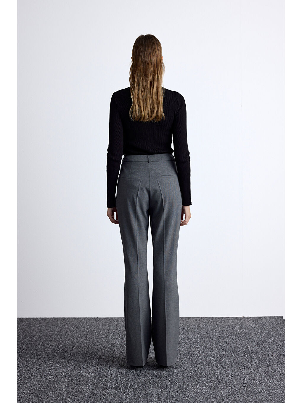 Flare Paça Klasik Pantolon Gri-3