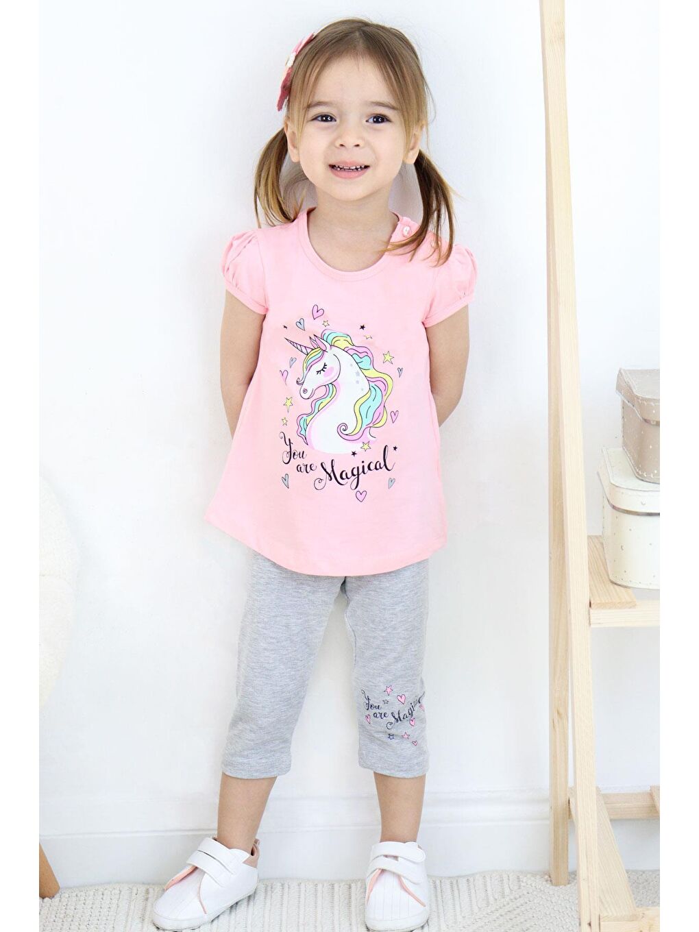 Kız Çocuk Kapri Taytlı Takım  Baskılı Pembe (1.5-4 Yaş)-1