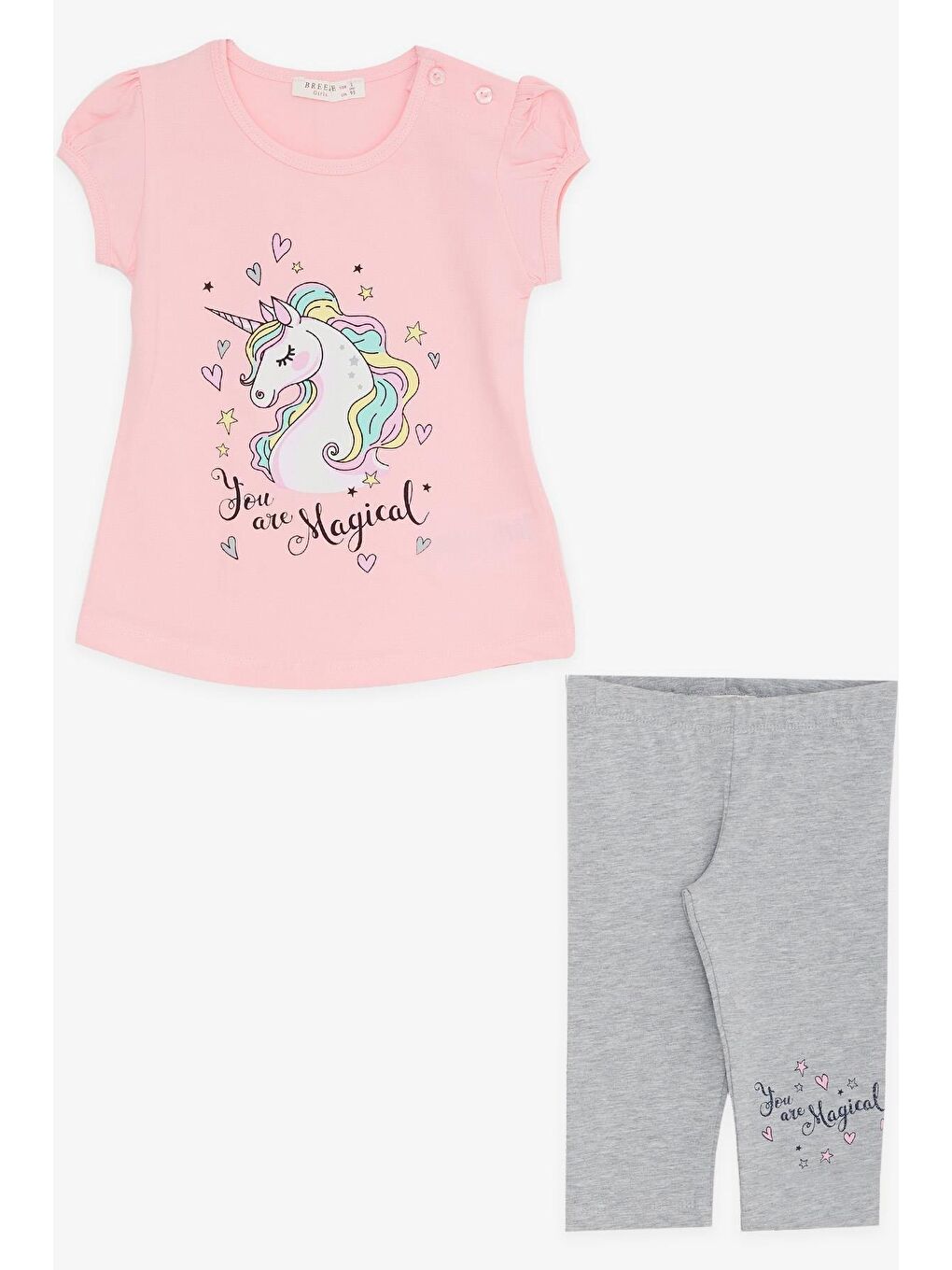 Kız Çocuk Kapri Taytlı Takım  Baskılı Pembe (1.5-4 Yaş)-3