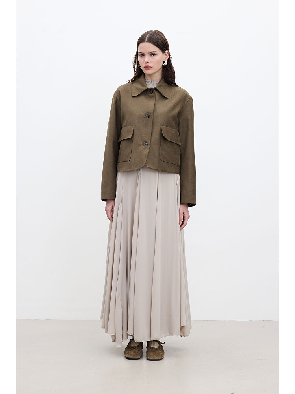 Suni Süet Kısa Ceket Haki-1