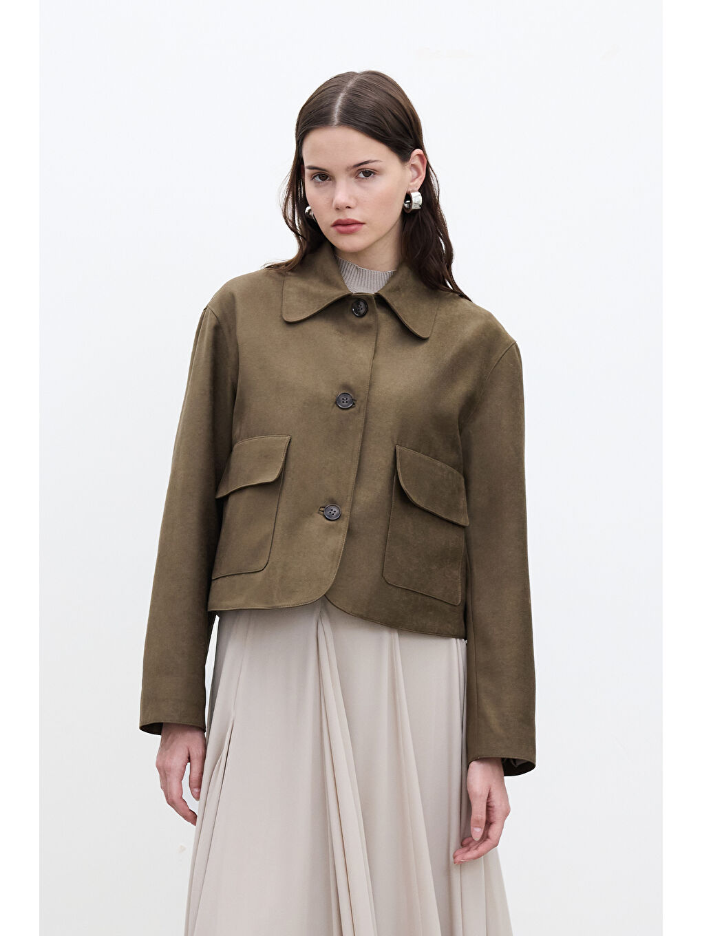 Suni Süet Kısa Ceket Haki-2