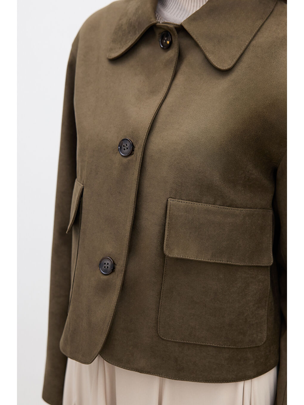 Suni Süet Kısa Ceket Haki-3