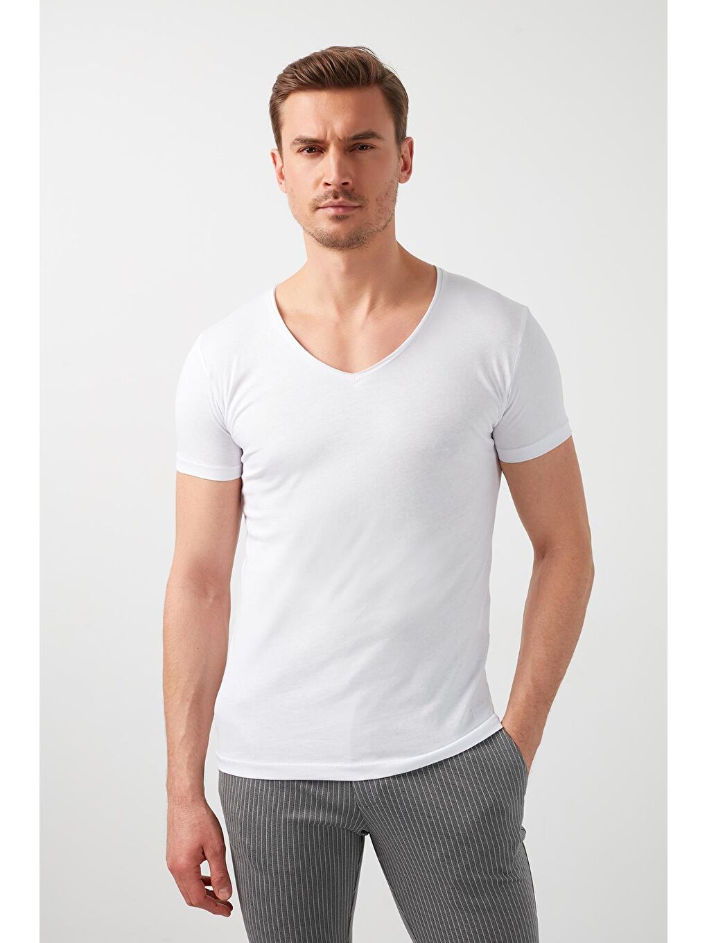 Buratti Beyaz % 100 Pamuk Slim Fit V Yaka Basic T Shirt 5412001 - 2