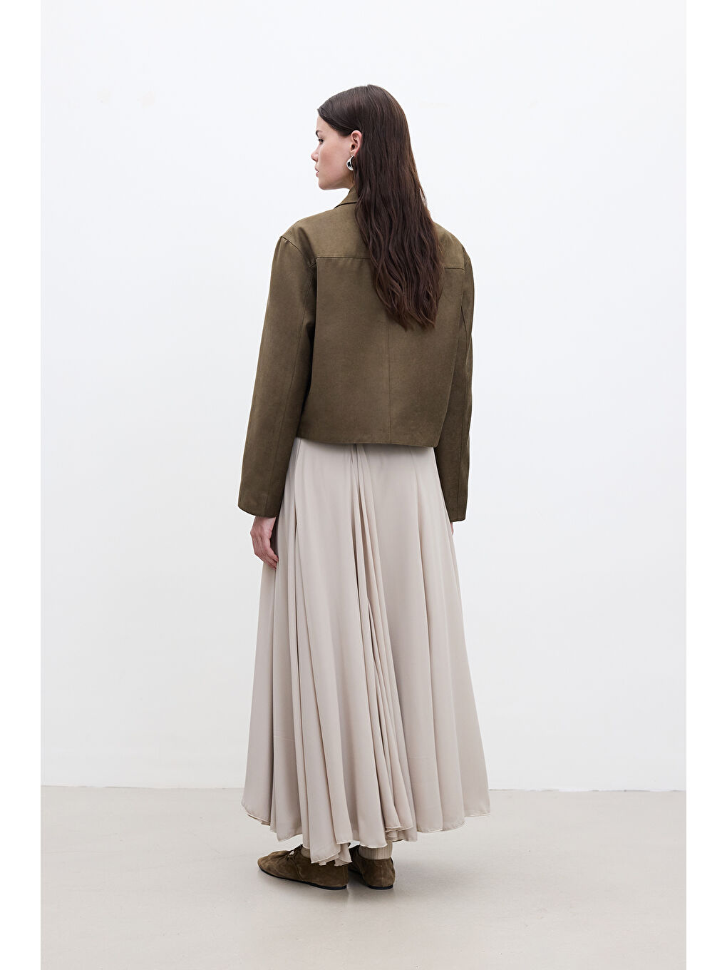 Suni Süet Kısa Ceket Haki-5