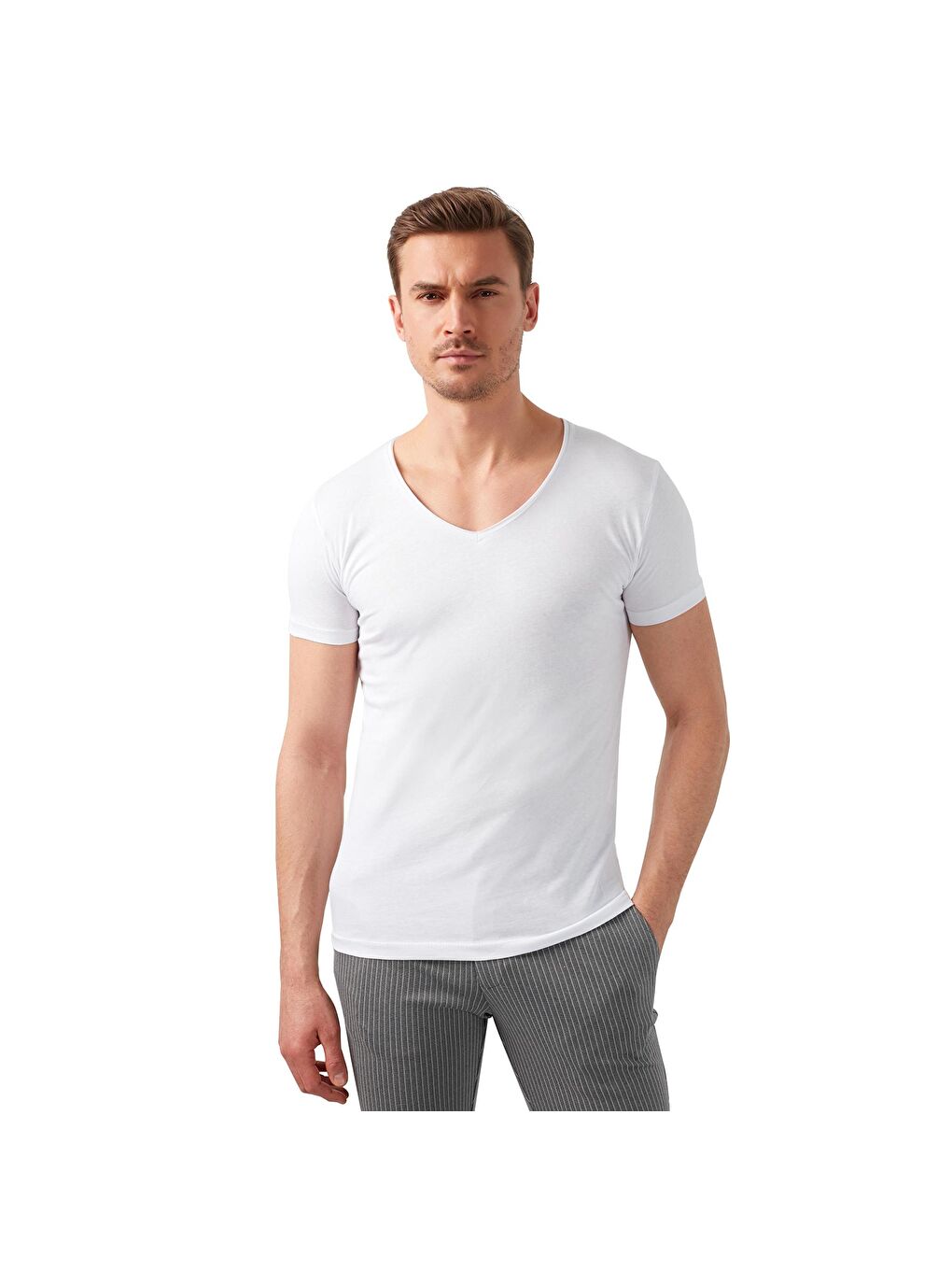 Buratti Beyaz % 100 Pamuk Slim Fit V Yaka Basic T Shirt 5412001 - 4