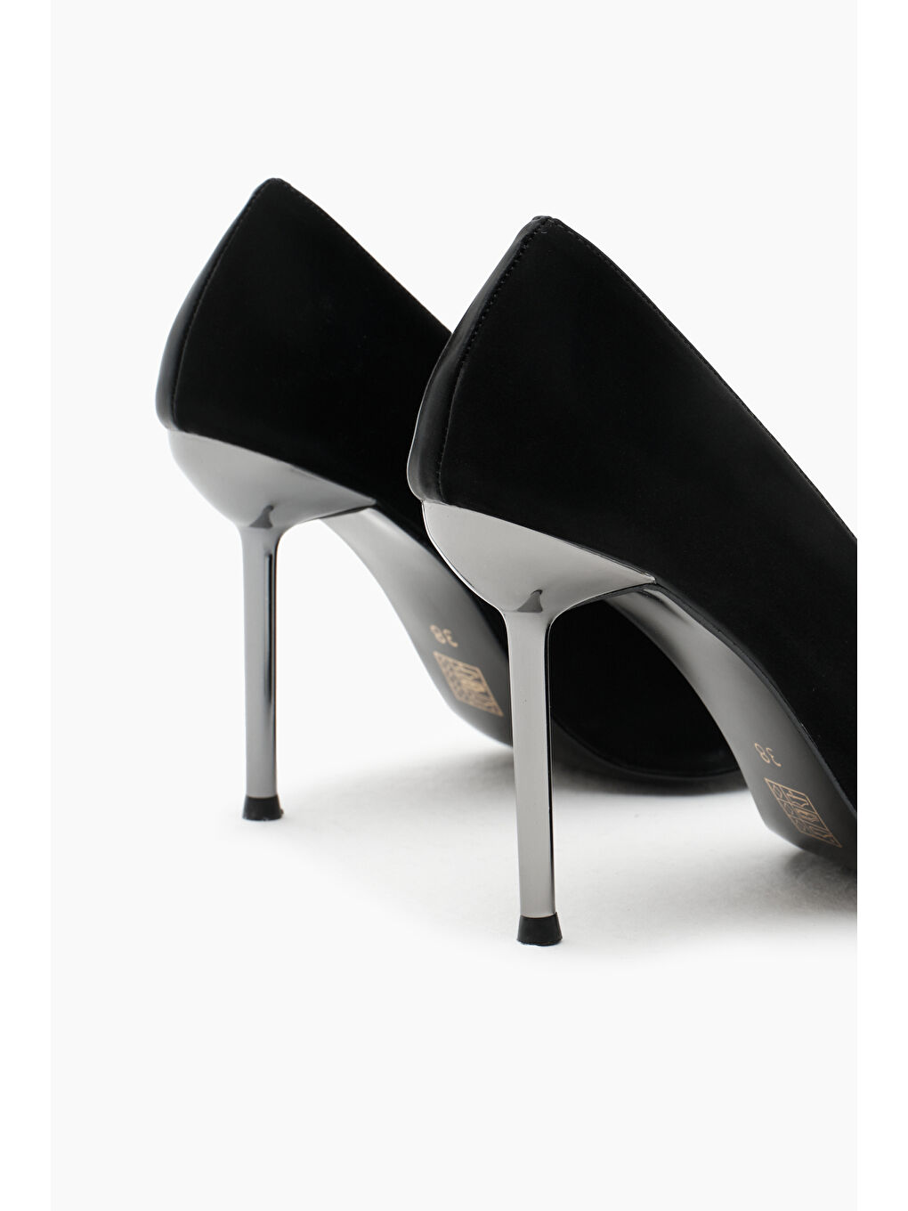 Kadın Siyah Neolit Taban Önü Gül Desenli Taşlı Sivri Burunlu Yüksek Topuklu Ayakkabı-4