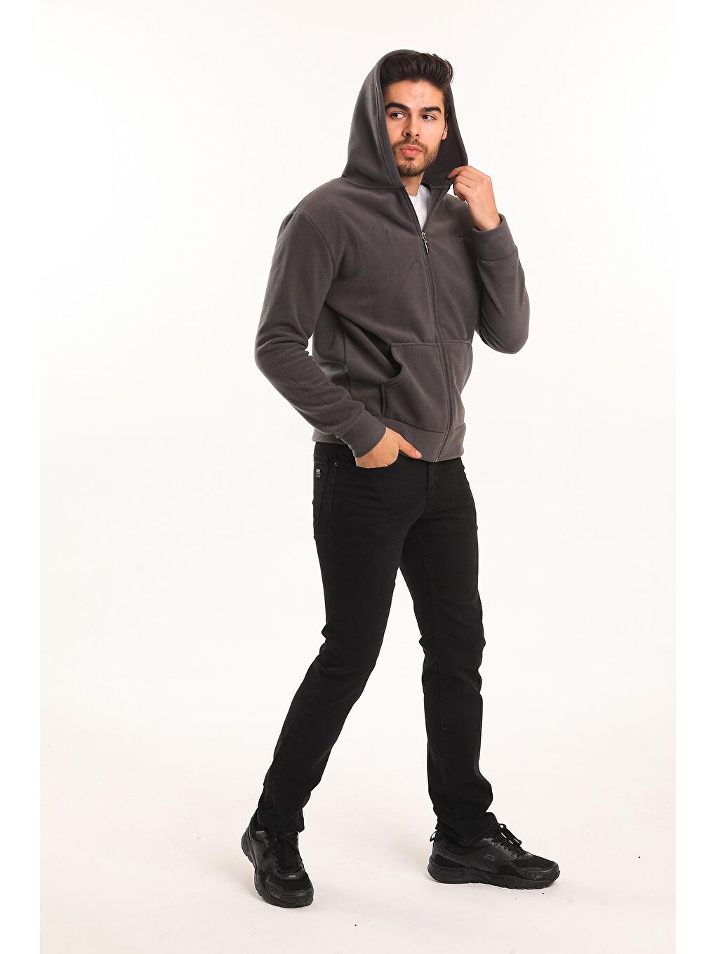 SAMSON Erkek Fermuarlı Sweatshirt Koyu Gri-4