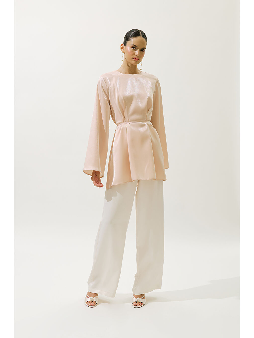 Pembe Hana Organze Bluz Pudra-1