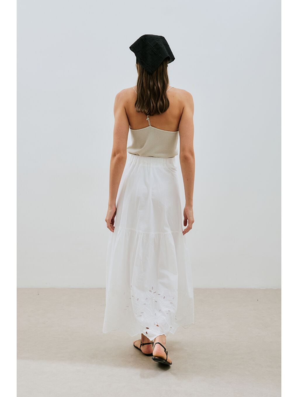 Nakışlı Uzun Etek Ekru-3