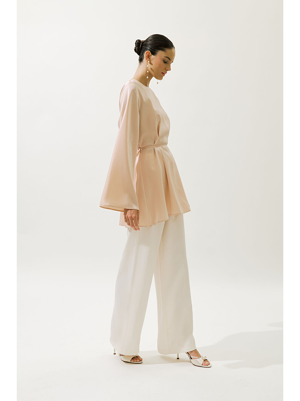 Pembe Hana Organze Bluz Pudra-4