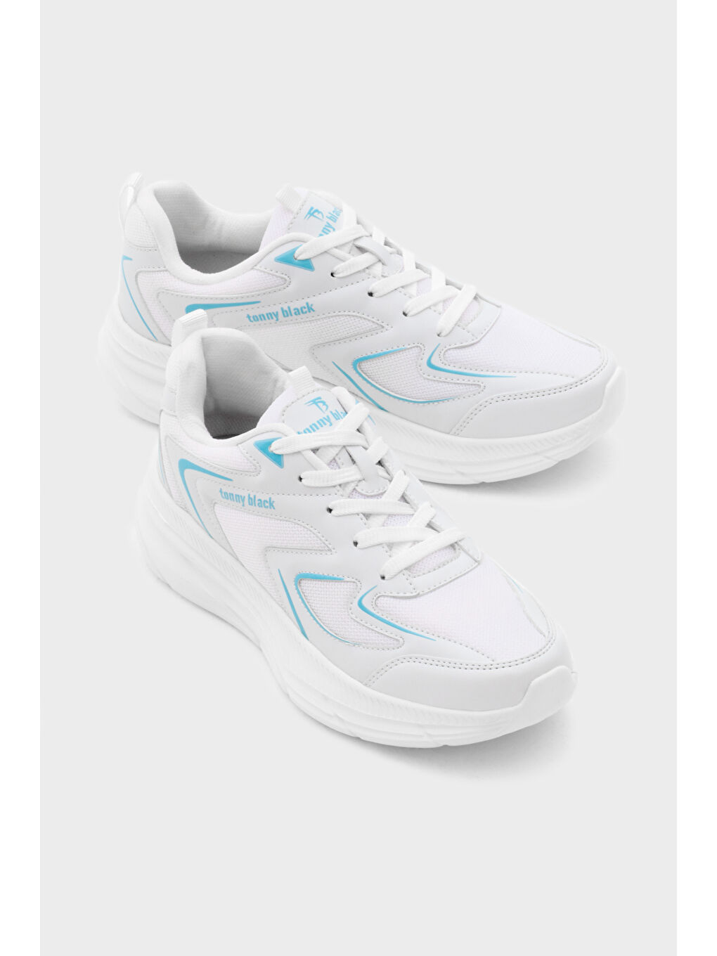 Unisex Beyaz Mavi Nefes Alabilen Kumaş Faylon Taban Bağcıklı Spor Ayakkabı-2