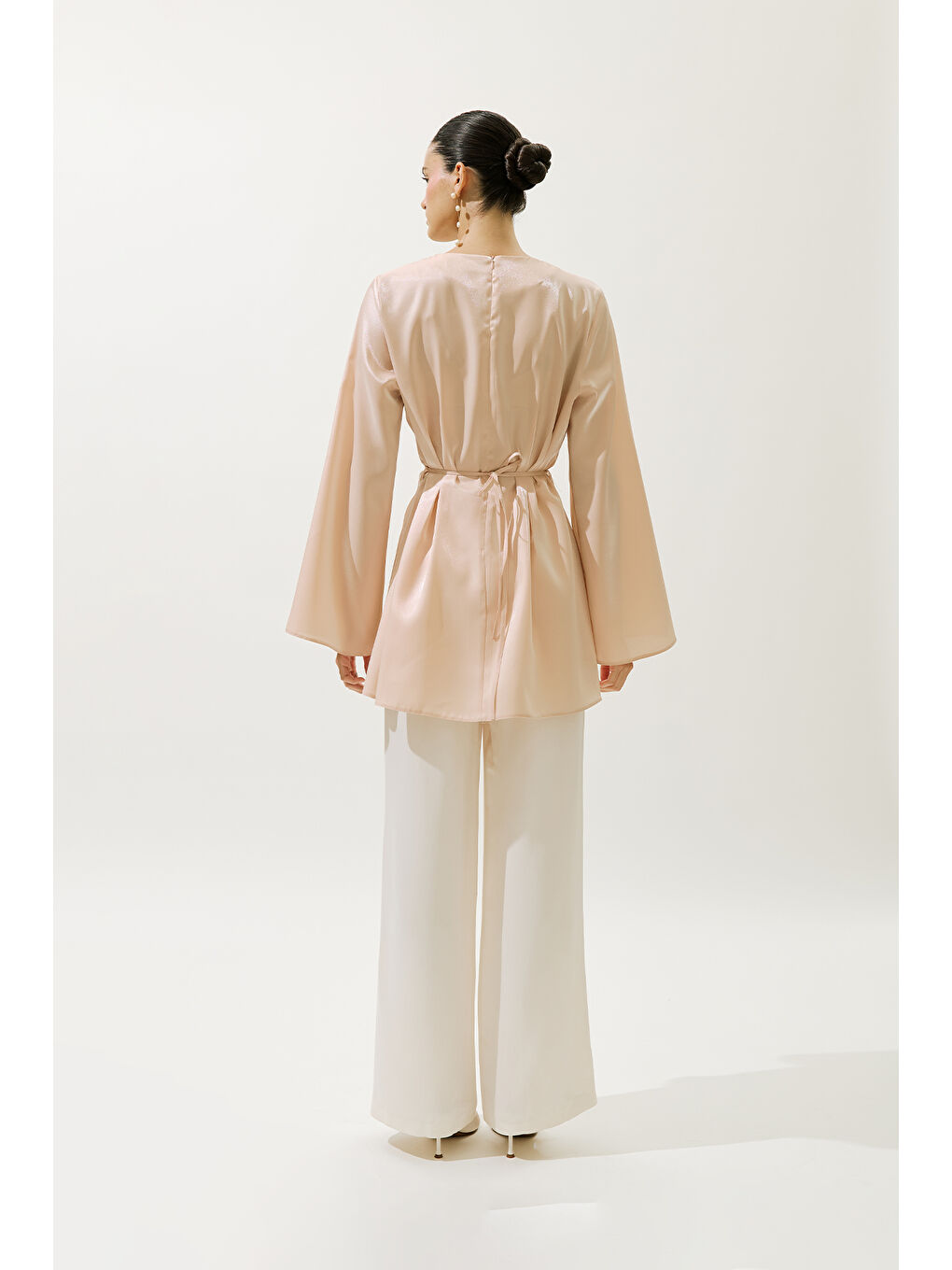 Pembe Hana Organze Bluz Pudra-5