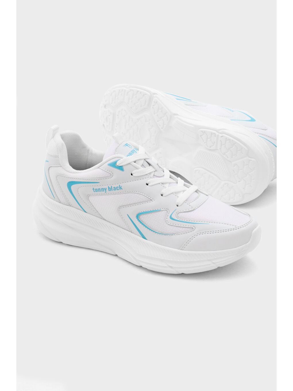 Unisex Beyaz Mavi Nefes Alabilen Kumaş Faylon Taban Bağcıklı Spor Ayakkabı-3