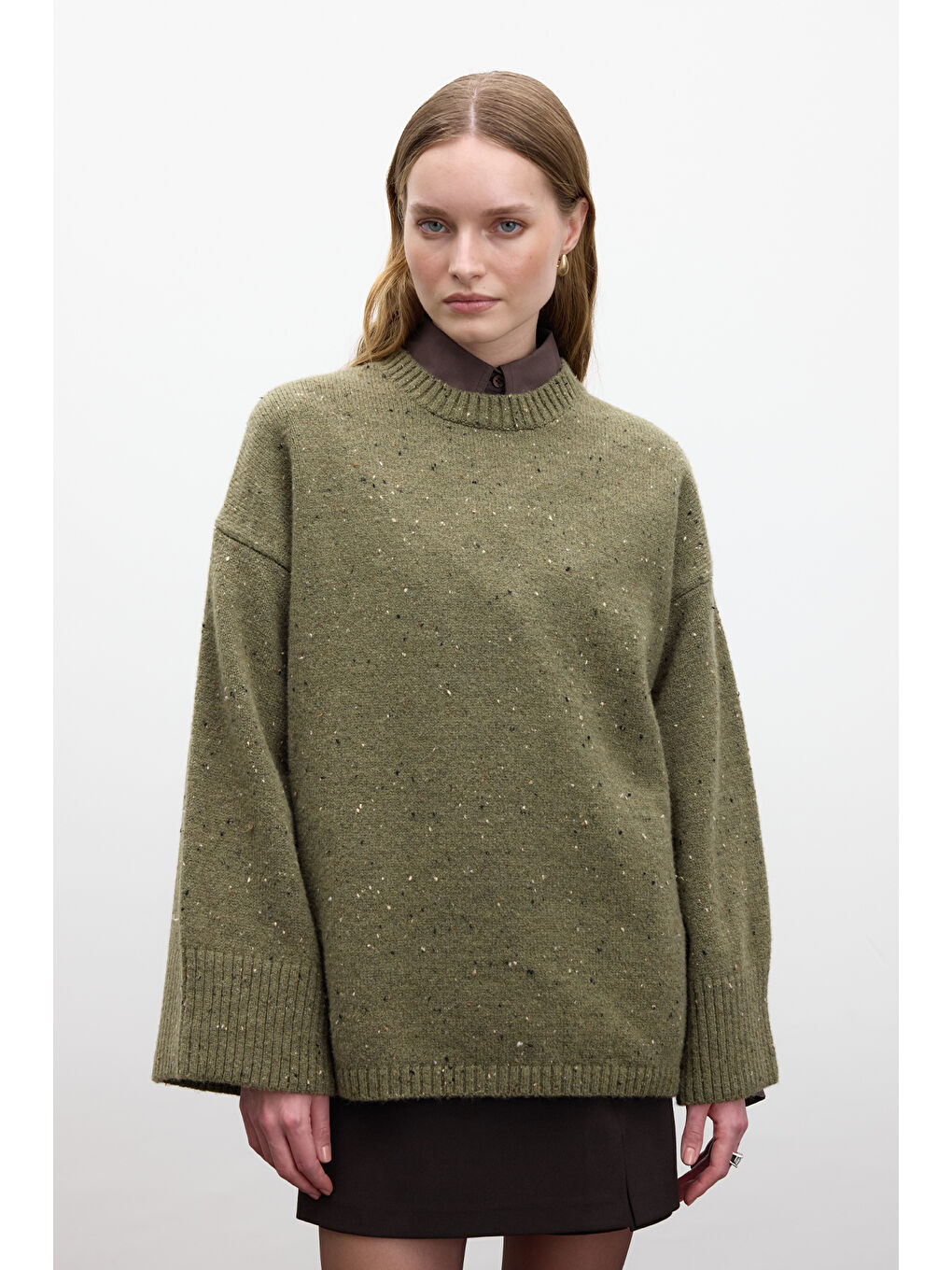 Geniş Kol Triko Kazak Yeşil