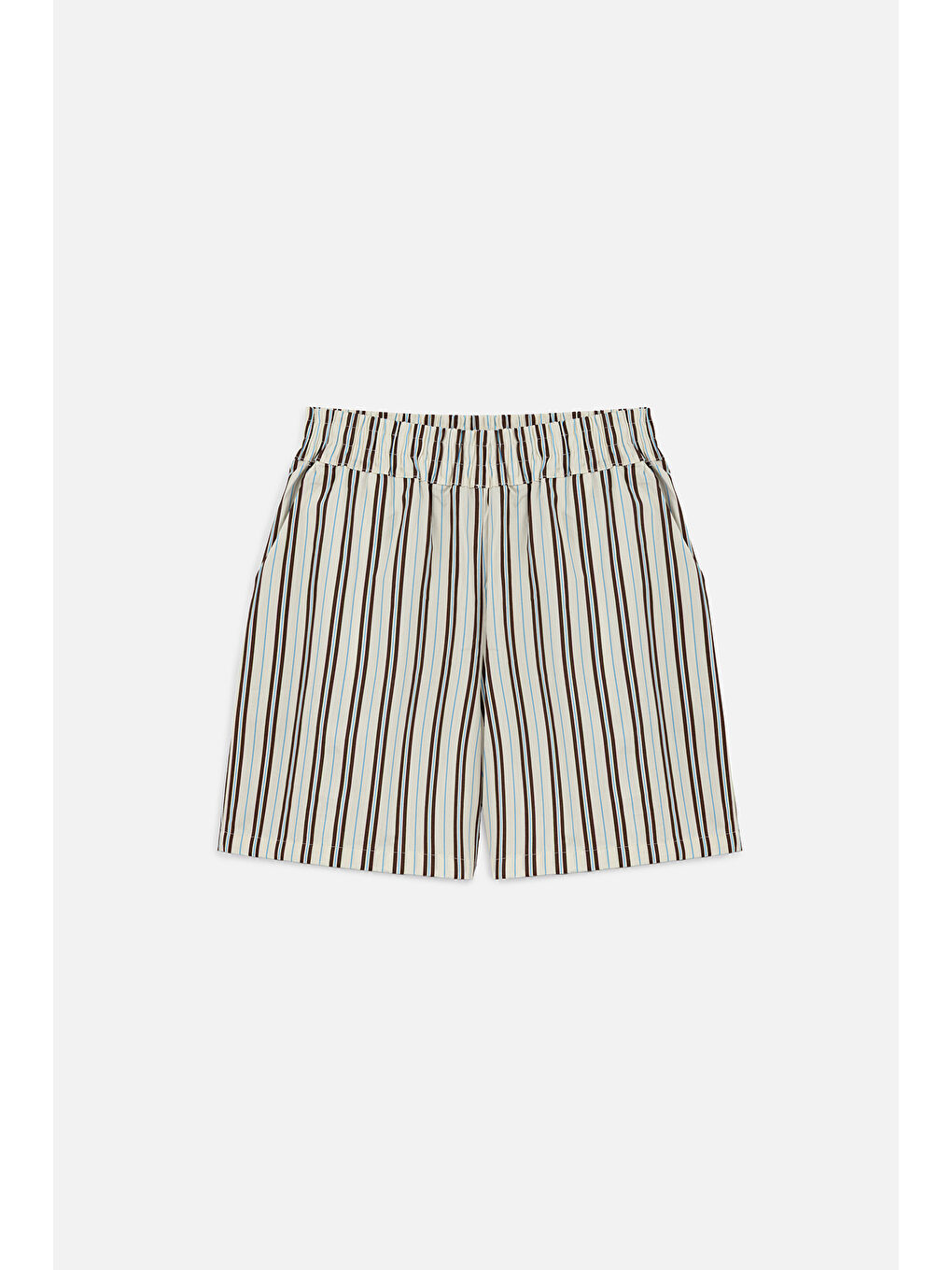 Çizgili Pamuklu Şort Bej Çizgi-1