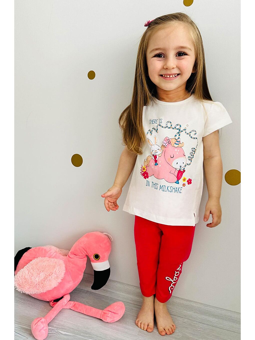 Kız Çocuk Kapri Taytlı Takım  Baskılı Ekru (1.5-5 Yaş)-6