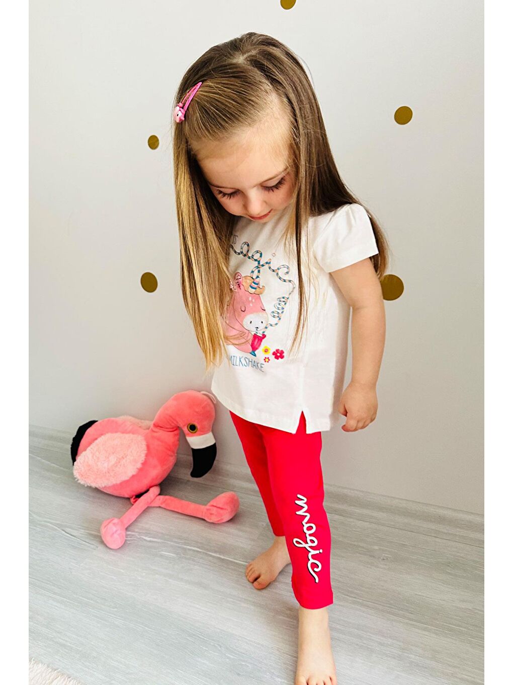 Kız Çocuk Kapri Taytlı Takım  Baskılı Ekru (1.5-5 Yaş)-5