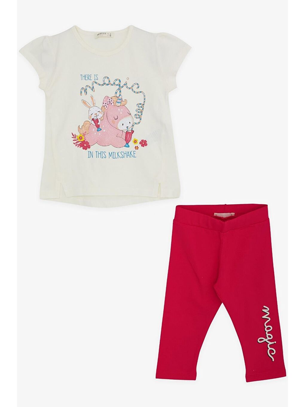 Kız Çocuk Kapri Taytlı Takım  Baskılı Ekru (1.5-5 Yaş)-4