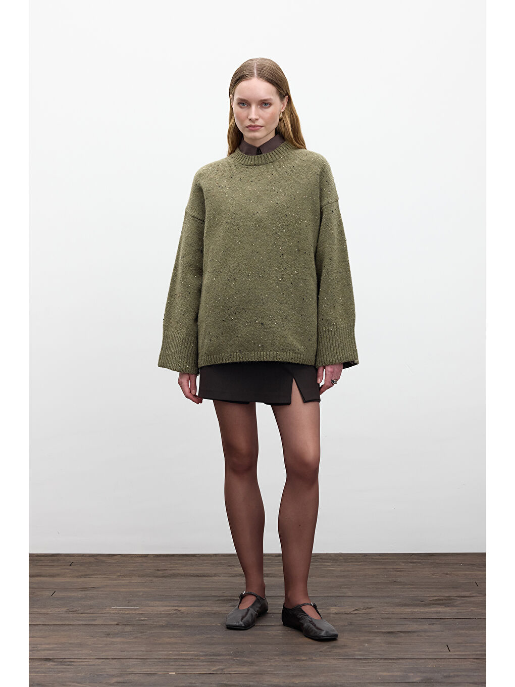 Geniş Kol Triko Kazak Yeşil-2