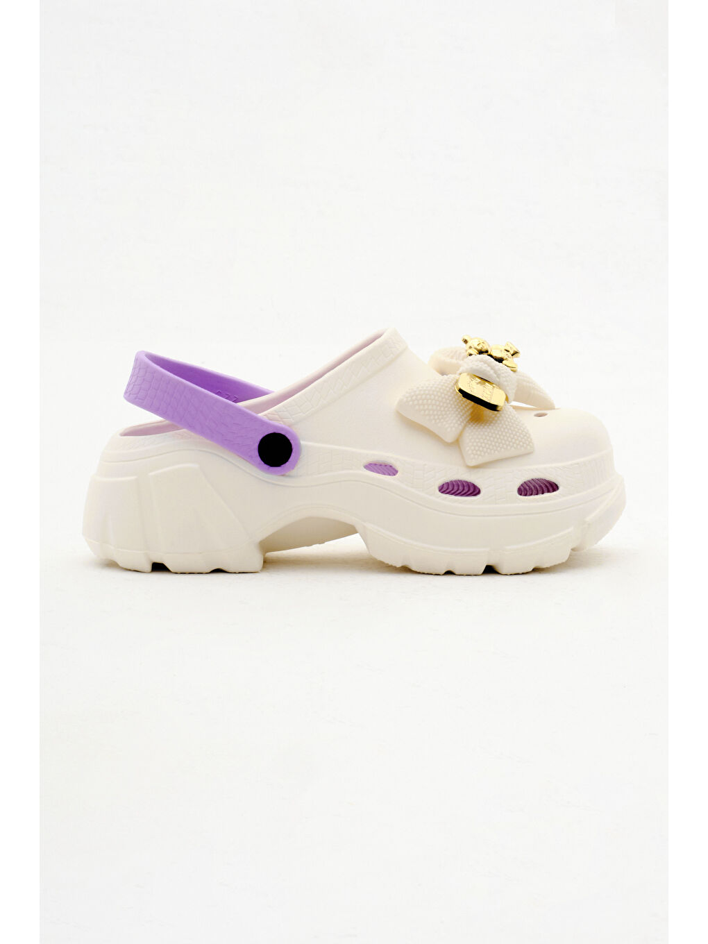 Kadın Bej Lila Çıkartılabilir Taban Fiyonk Tokalı Yüksek Taban Eva Sandalet