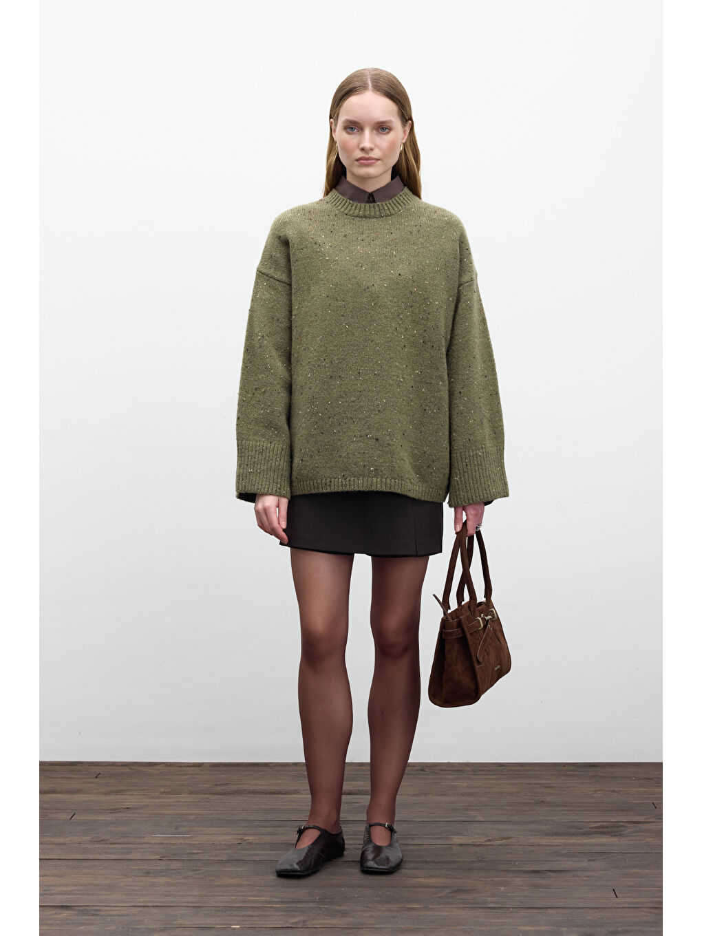 Geniş Kol Triko Kazak Yeşil-3