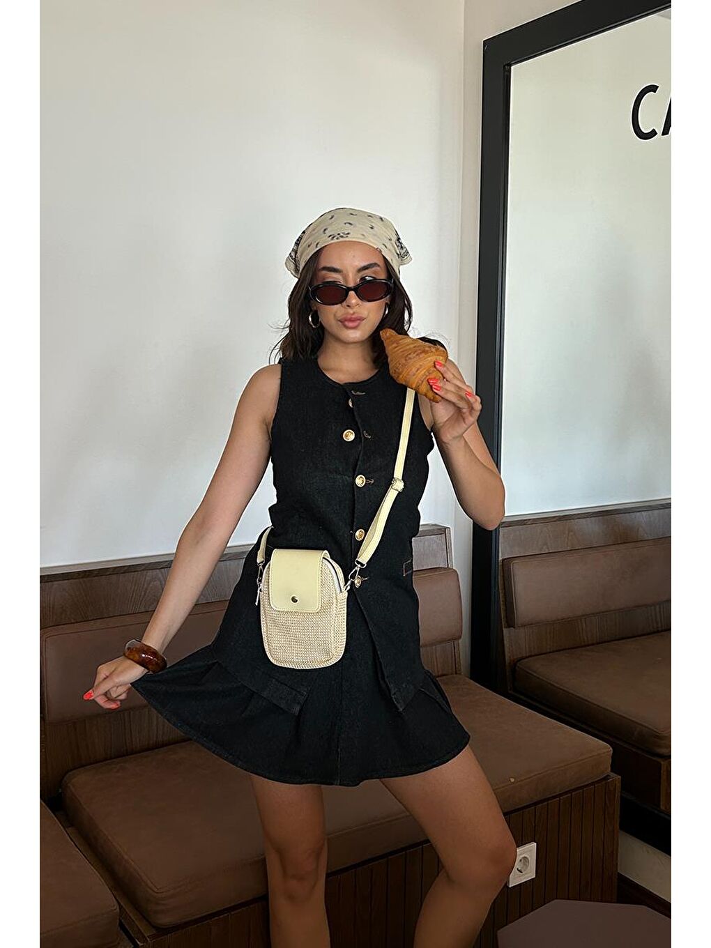 Vexa Hasır Görünümlü Çapraz Çanta Sarı-4